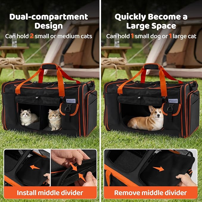 Expandable Extra Large Cat Carrier for 2 Cats with Litter Box for Kitten, Large Cat Small Dog Pet - Collapsible Double Cat Large Pet Carrier for Car Travel Outdoor Camping