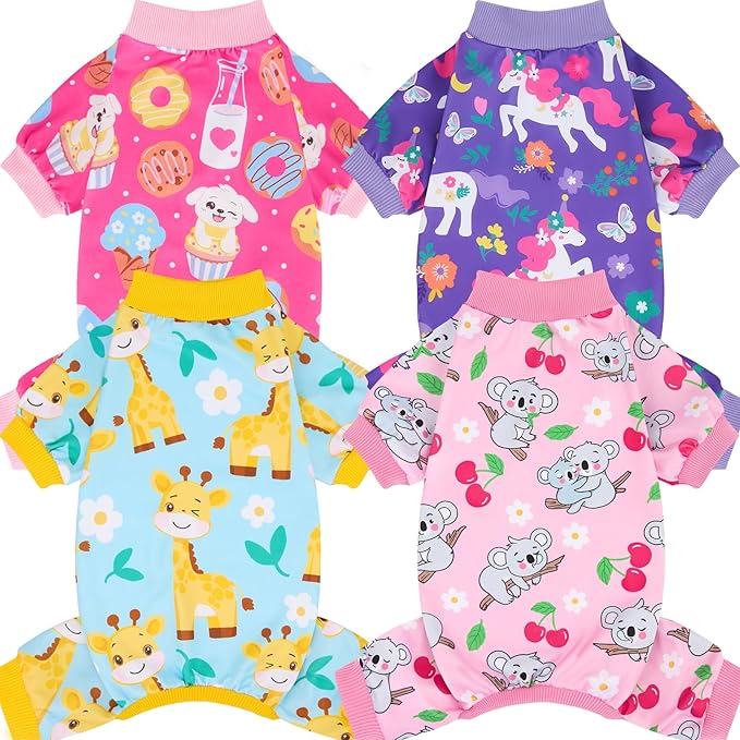 XPUDAC 4 Pieces Dog Pajamas for Small Medium Sized Dogs Stretchable Dog Pjs Soft Puppy Clothes Boy Girl Cats Pet Outfits, XL