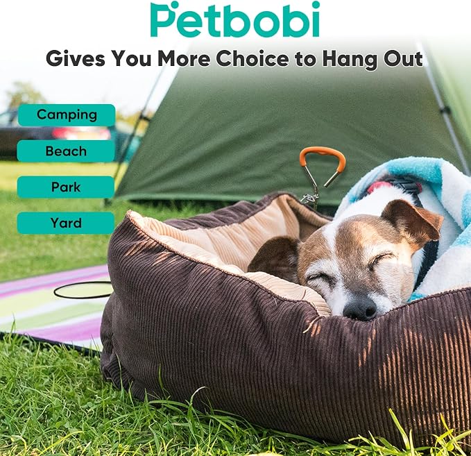 Petbobi Dog Tie Out Cable and Stake, 20ft Heavy Duty Dog Leads for Yard | 4in Shock Spring, 16in Spiral Ground Anchor, 360° No-Tangle Swivel, Chew-Proof Rustproof Wire, Up to 120 lbs, Outdoor Camping