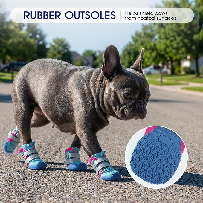 FUAMEY Reflective Small Dogs Shoes, Waterproof Dog Boots, Booties for Doggy | Non-slip outsole, secure Hook & Loop closure, camping trips, trail walks, rainy days, outdoor activities, 4 PCs