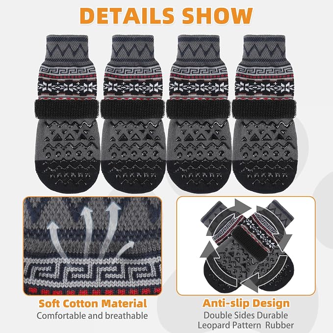 KOOLTAIL Dog Socks to Prevent Licking Paws for Hardwood Floors Anti Slip,Warm Winter Pet Boots&Paw Protector with Grippers,Double Sides Puppy Shoes Booties for Small Medium Large Senior Dogs L