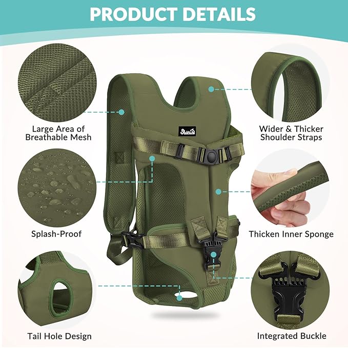 Lukovee Dog Backpack Carrier, Legs Out Easy-fit Dog Front Carrier for Small Medium Dogs, Adjustable Hands Free Dog Chest Carrier for Hiking Cycling (GR,L)