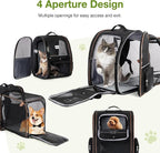 Large Cat Backpack Carrier Expandable Pet Carrier Backpack for Small Dogs Medium Cats Fit Up to 18 Lbs, Dog Backpack Carrier, Foldable Puppy Backpack Carrier for Travel, Black