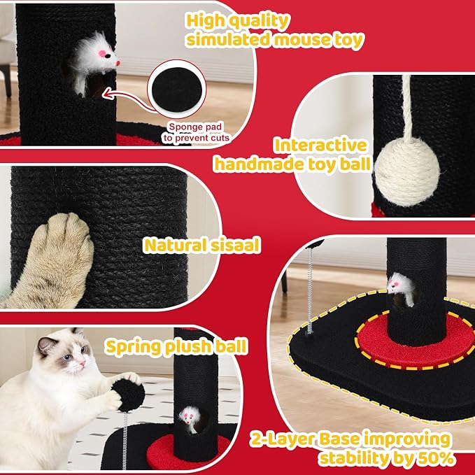 Tall Cat Scratching Post for Indoor Cats,Sisal Scratching Post(Gothic) | Cat Scratch Post with Sisal Ball, Solid Wood Cat Tower with Scratching Post and Cat Toys Mouse Hole, Goth Small Cat Tree