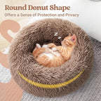 rabbitgoo Calming Cat Beds for Indoor Cats, 20 inches, Light Brown | Soft Warm Donut, Fluffy Faux Fur, Supportive Raised Rim, Anti-slip, Machine Washable, Up to 15lbs Kittens & Small Cats