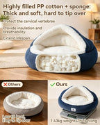 Calming Cozy Dog Cave Cover Bed, Small Doggy Anti Anxiety, Washable | Not Collapsing, Stand Up Hooded Cover, Cozy Round Fluffy Cocoon Beds Medium Cat, 2 in 1 Removable, Neck Support, Blue
