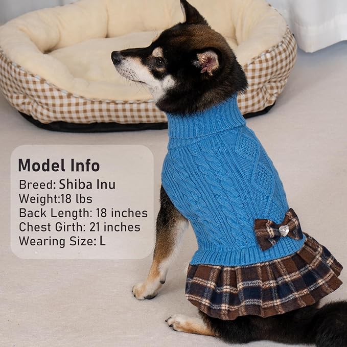 KYEESE Dog Sweater Dress Turtleneck Thick Knit Pullover for Cold Weather | Stretchy Fit, Lightweight & Warm, Cozy Knit Comfort, Cute Bow Accent, Gentle on Sensitive Skin, Comfortable Daily Wear