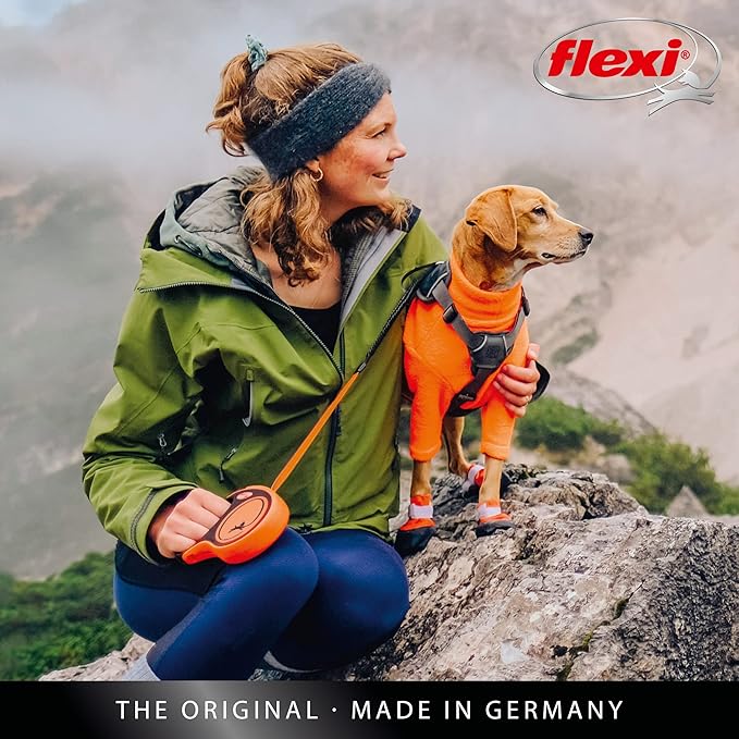 Flexi Xtreme Tape Orange & Black Large 5m Retractable Dog Leash/Lead for Dogs up to 65kgs/143lbs