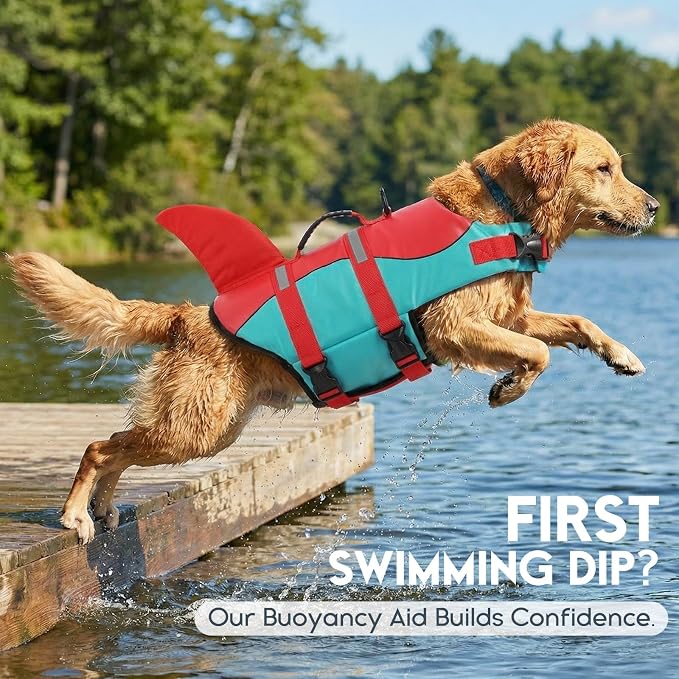 ASENKU Dog Life Jacket - Pet Safety Vest for Swimming & Boating, Shark Life Jacket with Floatation, Dog Lifesavers Swimsuits for Small Medium Large Dogs (RedGreen, XL)