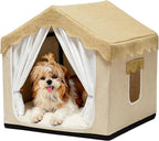 Indoor Dog House, Breeze Pet Tent with Sturdy Frame & Window, Dog Cave Bed with Washable Cover for Cat & Small Dogs (8-20 lb), 18", Cream