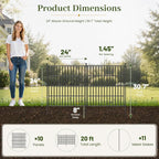 No Dig Garden Fence Outdoor for Yard, 24in (H) x 20ft(L) | 10 Panels with Gate Animal Barrier Fence, Rustproof Metal Temporary Dog Fence, Decorative Fencing for Patio, Flower Bed