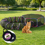 PAWISE Outdoor Cat Enclosure, Cat Tent and Tunnel, Pop Up,Storage Bag | Oxford, 46x46x18in tent, 122in tunnel, includes storage bag