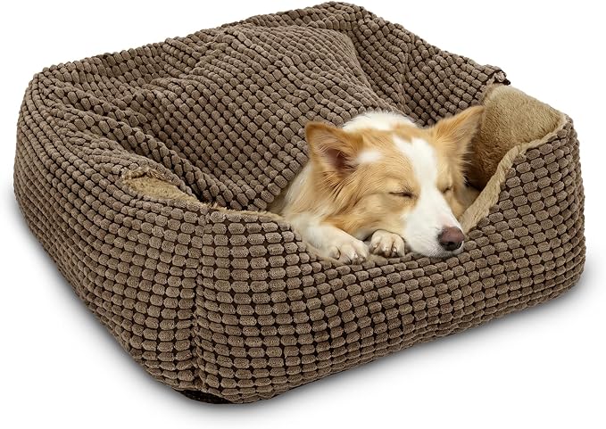 GASUR Dog Beds for Large Medium Small Dogs, Rectangle Cave Hooded Blanket Puppy Bed, Luxury Anti-Anxiety Orthopedic Cat Beds for Indoor Cats, Warmth and Machine Washable(35 inches, Brown)