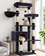 Gitelsnour 55.1'' Cat Tree Tower for Indoor Cats, Large Platform, CCT013G | 7 Sisal Scratching Posts, Multi-level Cat Condo Cat Cave, 2 Padded Perches, Basket, Furry Ball, Toy, Smoky Gray