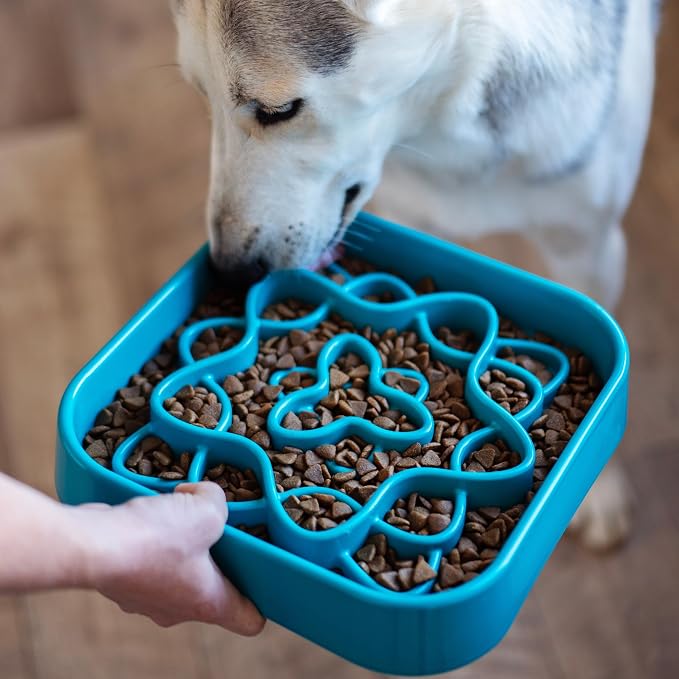 Messy Mutts Square Slow Feeder, 8 Inch, 2 Cup | 8 x 8 Inch Square Silicone Puzzle Slow Feeder For Dogs And Cats, Holds 2 Cups, Dishwasher Safe