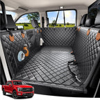 Zanch Heavy-Duty Dog Truck Seat Cover, Flat Solid Back Seat Extender for Multi Large Dogs, Hard Bottom Supports 450 lb, Waterproof Hammock Protector, XL for Full-Size Crew Cab Trucks & SUVs, Matte Blk