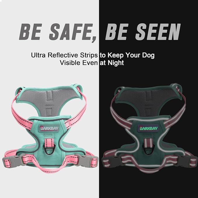 BARKBAY No Pull Dog Harness Front Clip Heavy Duty Reflective Easy Control Handle for Large Dog Walking(Cool Mint & Baby Pink,S)