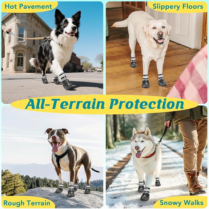 LUCKYPAW Dog Shoes for Large Medium Dogs, Dog Boots for Hot Pavement Size6 | Breathable Paw Protectors for Summer Walking Hiking Winter Snow Outdoor, No Slip Reflective Booties for Hardwood Floor
