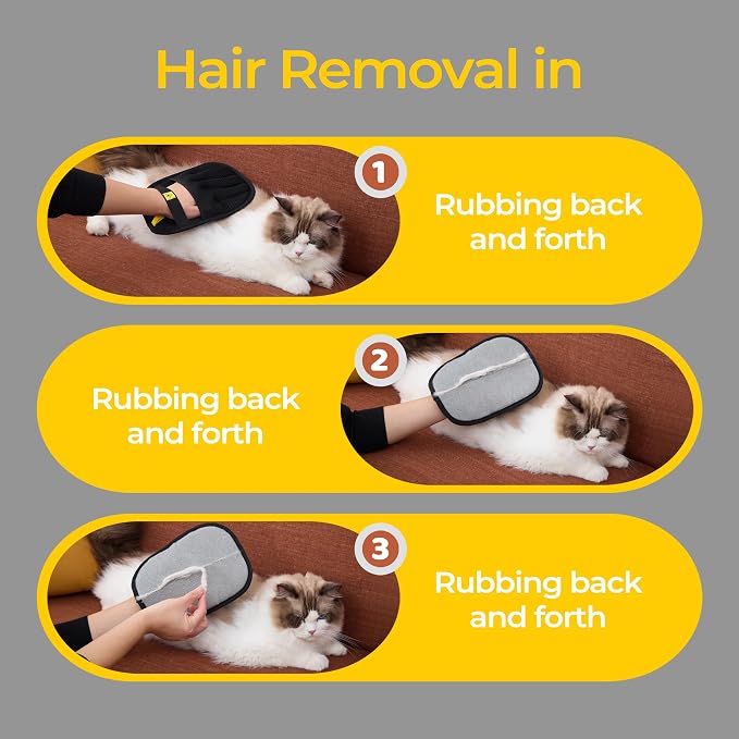 2Pcs Pet Hair Removal Glove for Dogs & Cats - Upgraded Reusable Electrostatic Pet Hair Glove, Pet Hair Remover Tool for Laundry, Couch, Carpet & Car Seat, Pet Grooming Kit (Gray/Black Combo)