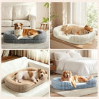 MIXJOY Orthopedic Dog Beds Large Sized Dog,Extra Large Washable Dog Bed Waterproof Oval Dogs Bed with Removable Cover,Egg-Crate Foam Big Pet Bed Couch with Bolster,Non-Slip Bottom,XL 42"X32",Grey