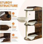 44.8in Modern Wood Cat Tree Tower for Indoor Large Cats with Perch | Multi-level Big Platforms, Sisal Scratching Posts, Cozy Hammock, Washable Pads, Ideal for Windows and Corners, Rustic Brown