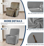 Asnomy Stretch Recliner Chair Covers Slipcover with Pockets 1-Piece（Silver） | Velvet Washable Elastic Luxury Plush Reclining Furniture Protector for Dogs Cats or Lazy Boy Recliner Covers