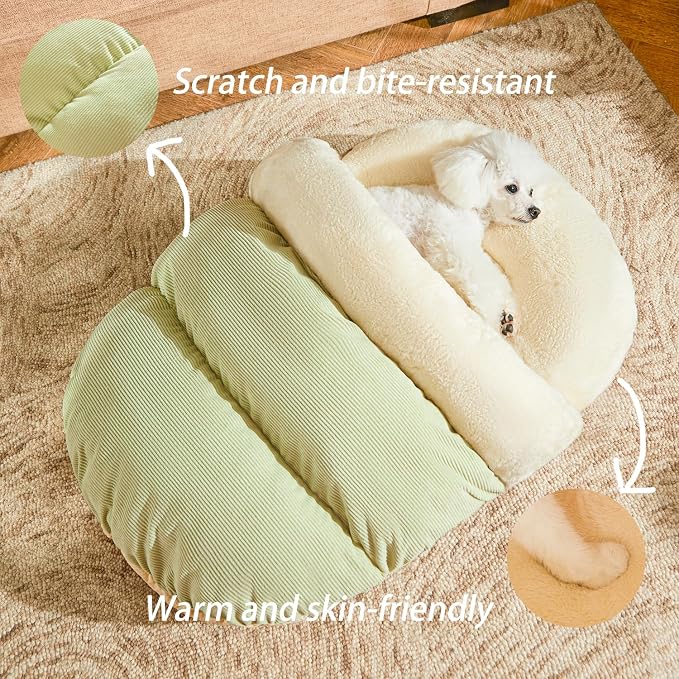 Romaneco Bed for Dog and Cat, Pet Bed, Ultra Soft Cute Plush Slipper Cat Cave Bed, Anti Slip Warm Pet House Nest, Self-Warming, Ideal for Indoor Use - Fits up to 25lbs (30"X22", L, Green)