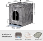 Snughome Cat Litter Box Enclosure Furniture Hidden with Cat Litter Mat, Hidden Cat Washroom Furniture with Door, Handwoven Rattan Cat Washroom Box, Indoor Pet House for Living Room, Bedroom(Grey)