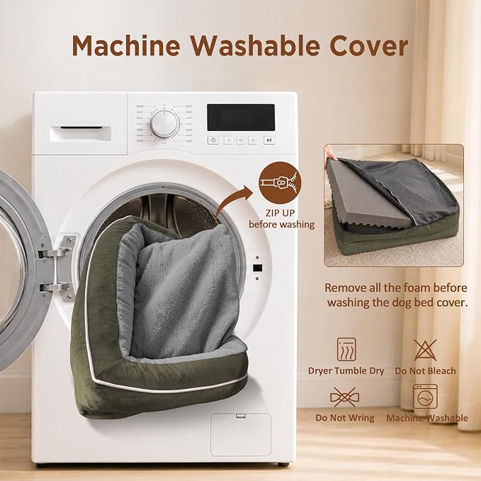 Comfort Expression Orthopedic Dog Bed for Medium Size Dog with Bolster | Waterproof Dog Couch Bed with Washable Cover & Non-Slip Bottom, Supportive Egg Crate Foam Medium Pet Bed, 30x20 Inch