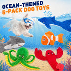 No Stuffing Squeaky Crinkle Dog Toys, 5-Pack Ocean Animal Plush Set | For puppies and small, medium & large dogs | full-body crinkle and squeaker in every toy | easy to carry, toss and shake