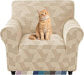 ZNSAYOTX Stretch Armchair Covers for, 1-Piece Chair Slipcovers for Living Room, Furniture Protector with Elastic Bottom for Dogs Cats Kids Geometrical Jacquard Fabric (Small, Khaki)