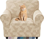 ZNSAYOTX Stretch Armchair Covers for, 1-Piece Chair Slipcovers for Living Room, Furniture Protector with Elastic Bottom for Dogs Cats Kids Geometrical Jacquard Fabric (Small, Khaki)