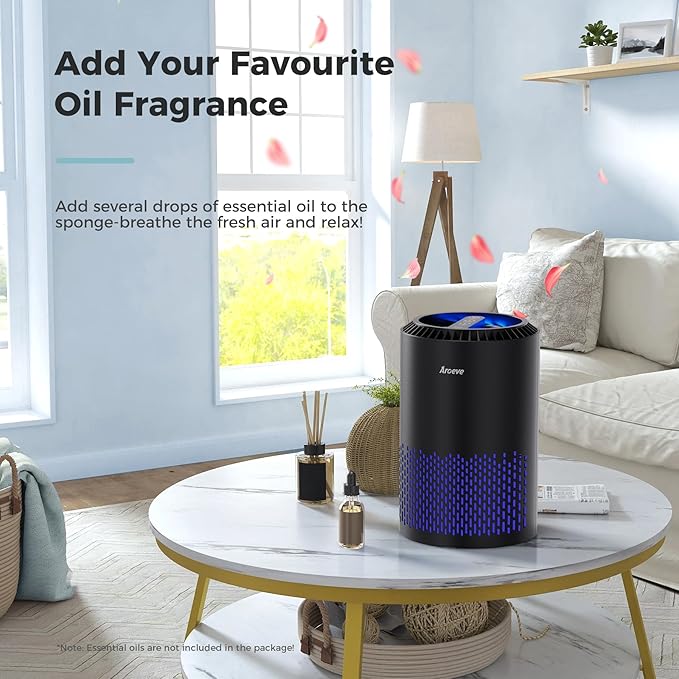 AROEVE Air Purifiers for Bedroom with Sleep Mode Speed Control-MK01A(Black) | Energy Star Efficiency, Meet Global Recycled Standard, 360-Degree Air Inlets, 22dB Noise Level, Aromatherapy Function