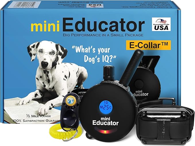 Educator ET-300 Black Mini E Collar for Dog Training with Remote - 1/2 Mile Range, Waterproof, 100 Blunt Stimulation Levels, Tone or Vibration Mode, Night Light Tracking for Small, Medium & Large Dogs