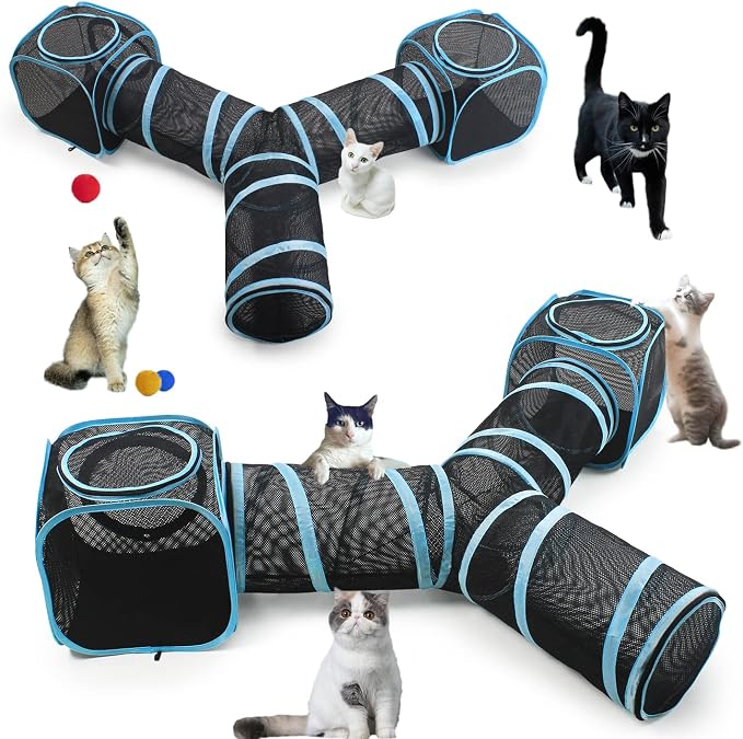 INTURN Cat Furniture Tent for Indoor and Outdoor Playpen Portable Cat Tunnels, Outdoor Kennel (2 Cube + 3-Way Tunnel)