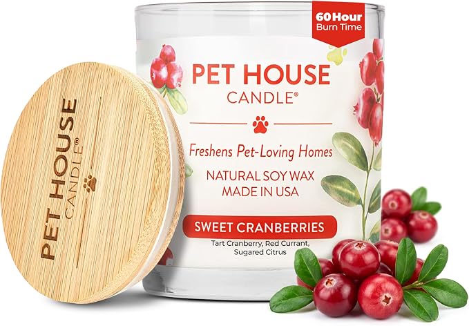 Pet House Cranberry Candle Plant Based Clean Burning Scented, Long Lasting Pet Odor Candle for Home - Sweet Cranberries