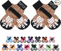 PUPTECK Anti-Slip Dog Socks with Double Sides Grips for Small Medium Large Dogs Hardwood Floors Prevents Licking, Dog Shoes for Hot Pavement Traction Control Paw Protector for Senior Dogs, Khaki XS