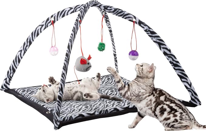 PETMAKER Cat Activity Center- Interactive Play Area Station for Cats, Kittens with Fleece Mat, Hanging Toys, Foldable Design for Exercise, Napping