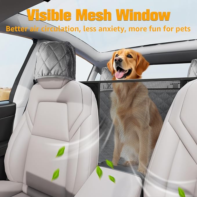 PETICON Dog Seat Covers for Tesla Model 3 & Y Back Seat with 2 Pack Door Protectors, 100% Waterproof Dog Hammock for Tesla with Mesh Window & Headrest Protection Prevents Scratches and Scuffs (Gray)