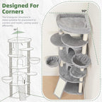 Gitelsnour Corner Cat Tree, All Sisal Multi-Cat Scratching Posts GCT035W | 63.8" Cat Tower for Indoor Cats with Cat Condo, 2 Large Cat Caves, Big Top Perch, 2 Hanging Baskets & Sisal Ramp, Light Gray