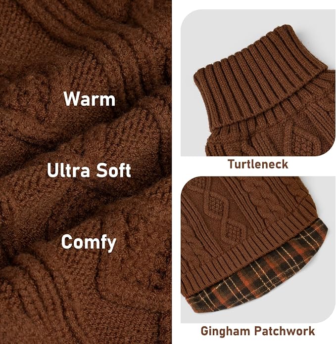 KYEESE Dog Sweater Turtleneck Thick Knit Pullover for Cold Weather | Stretchy Fit, Lightweight & Warm, Cozy Knit Comfort, Classic Plaid Design, Gentle on Sensitive Skin, Comfortable Daily Wear