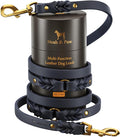 NOAH & PAW Leather Dog Leash, Premium Oil-Waxed Leather Braided, 8 ft Long Dog Leash with 6 Ways to Use Hands-Free, Quick-tie, Double Pet Lead Etc. Matching Collar Available. (Dark Blue)