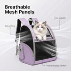Cat Backpack Carrier for Small Dogs and Medium cat Puppy Kitten Bunny Pet Carrier Backpack Collapsible with Fully Ventilated Mesh with Safety Leash (Purple, 12.9" L x 10.62" W x 15.5" H - M)
