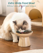 vancasso Elevated Cat Food Bowls 2-Pack, 6.2" Wide Shallow Cat Feeding Bowl for Whisker Fatigue, 5.1" Height Ceramic Raised Food Bowls for Senior Cats, Anti Vomit, Brown