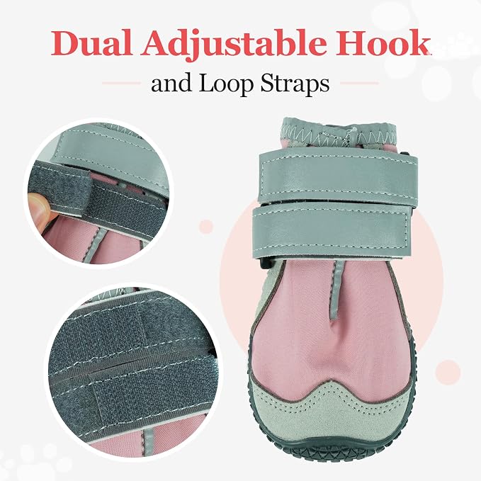 Allroaring 4PCS Dog Shoes for Hot Pavement, Anti-Slip Dog Boots Pink-3 | Non-Slip Rubber Sole, Durable Reflective Straps, Paw Protector for Snow & Hot Pavement, for Medium Large Dogs – Pink/Black