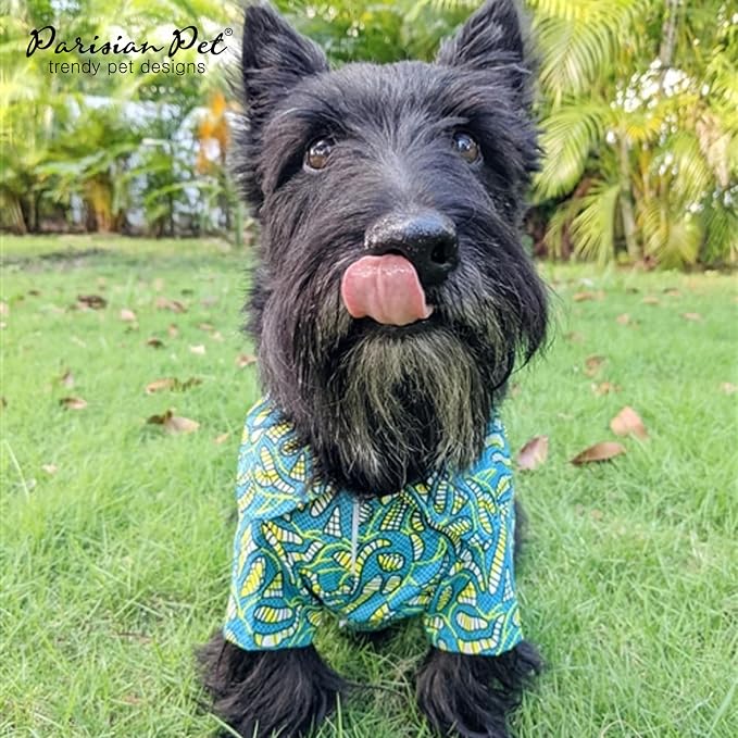 Parisian Pet Tribal Leaves Dog Shirt - Cotton Clothes for Medium Dogs - Stylish Tropical Dog Outfit - Lightweight and Soft Puppy Clothes - Trendy Tshirts for Dogs - Comfortable Summer Camp Pet Apparel