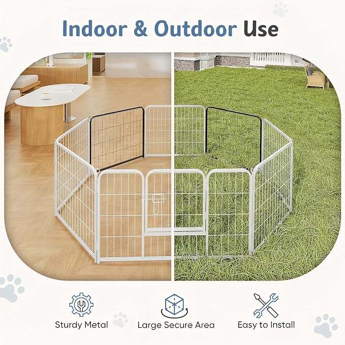 DUMOS Dog Playpen Indoor, Metal 24 Inch 2 Panels Foldable Pet Fence with Door, Outdoor Small Medium Large Dog Puppy Portable Exercise Play Pen for RV Camping, Trips, Play Yard
