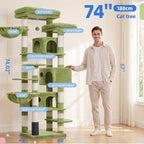 Hey-brother Cat Tree, 74 inches Multi-Level XL Large Cat Tower for Indoor Cats with Three Cat Condos, Two Large Top Decks and Cat Hairbrushfor Kittens, Cats and Pets, Green MPJ035-MGR