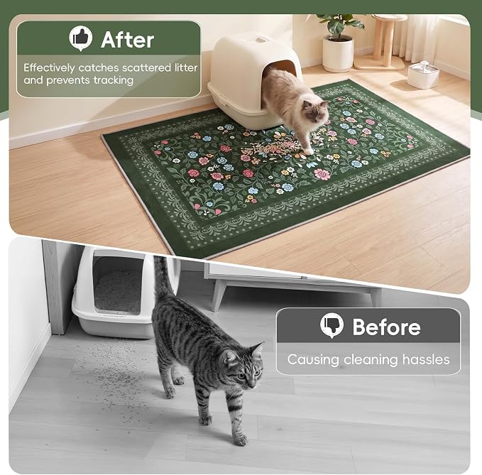 Bienbee Cat Litter Mat, 2 Pack 48" x 36" Machine Washable for Litter Boxes | Cat Litter Rug with Waterproof Backing, Non-Slip Grip and Soft On Kitty Paws to Catch Litter and Protect Floor