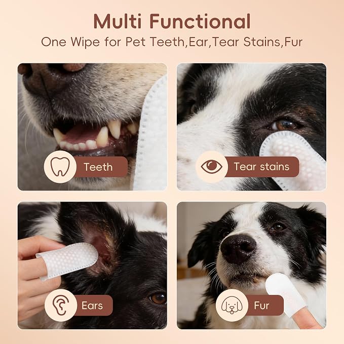Dog Finger Cleaning Wipes, 60 Pcs Pet Dental Cleaning Finger Wipes Tooth Brushing Kit for Dogs Cats Plaque Tartar Remove, Dog Healthy Mouth Toothbrush Wipe for Pets Oral Care, Coconut Oil